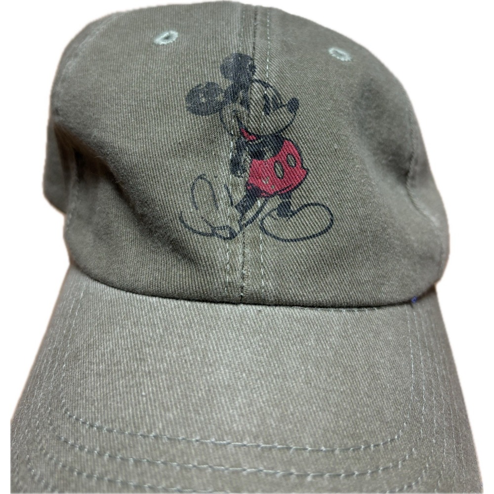 Disney Parks Mickey Mouse Hat Cap Strap Back One Size Olive Green Cartoon